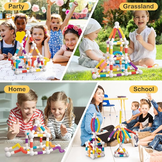 LONEEDY 48PCS Retractable Magnetic Sticks Building Toy Set-Flexible Magnetic Rods & Balls,Educational Building Blocks for 3+Kids (48PCS)