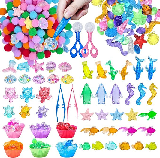 233PCS Ocean Sorting and Counting Materials Set, Summer Activity Set, Fine Motor Manipulatives for Classroom, Home & Travel Use（Ocean）