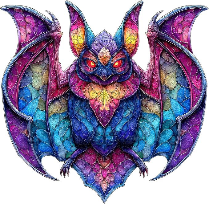 MEATRN Wooden Puzzles for Kids, Stained Glass Bat Wood Puzzles Adult, 503 Pcs
