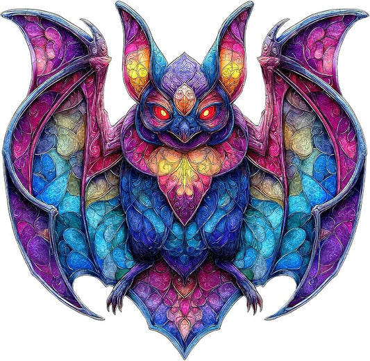 MEATRN Wooden Puzzles for Kids, Stained Glass Bat Wood Puzzles Adult, 503 Pcs