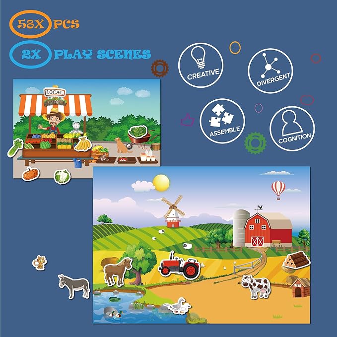 GRANDLMOON Magnetic Portable Playboard Farm Life (58 Pcs)