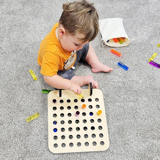 Rainbow Peg Board | Montessori Shape and Color for Kids | Wooden and Acrylic Manipulatives Materials