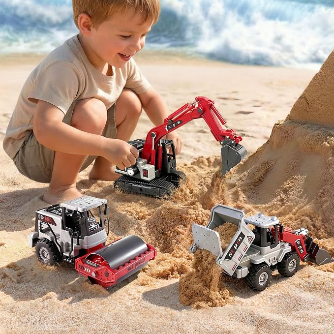 iPlay, iLearn Kids Construction Toy Trucks, Excavator Toy for Boy Age 3-5 | Toddler Construction Vehicle W/ Bulldozer Dump Truck, 3PCS Friction Car Sandbox Outdoor Play Birthday Gift 3 4 5 6 7 Year Old