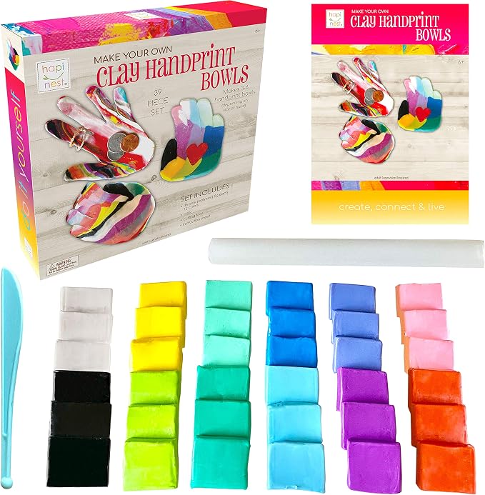 Hapinest Make Your Own Clay Handprint Bowl Kit for Kids, Art and Crafts for Boys & Girls, Kids DIY Craft Kit, Clay Bowl Handprint Kit for Kids, Handprint Kit Clay Craft Kit Ages 6 7 8-12 & Up