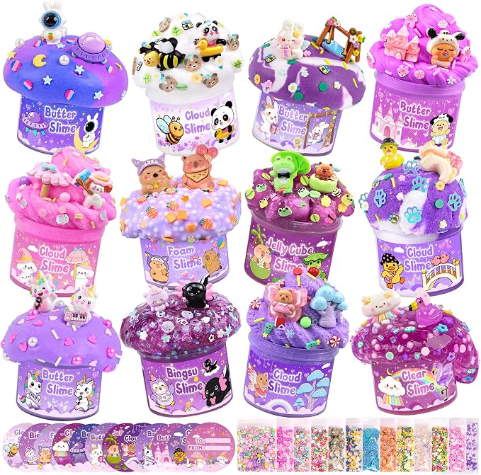 12-Pack Purple Slime Kit for Kids, Butter Cloud Squishy Party Favor Set | Birthday party favors, goodie bag stuffers, Easter basket fillers and sensory slime toys for boys and girls ages 4-10