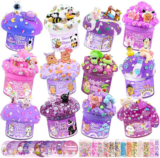 12-Pack Purple Slime Kit for Kids, Butter Cloud Squishy Party Favor Set | Birthday party favors, goodie bag stuffers, Easter basket fillers and sensory slime toys for boys and girls ages 4-10