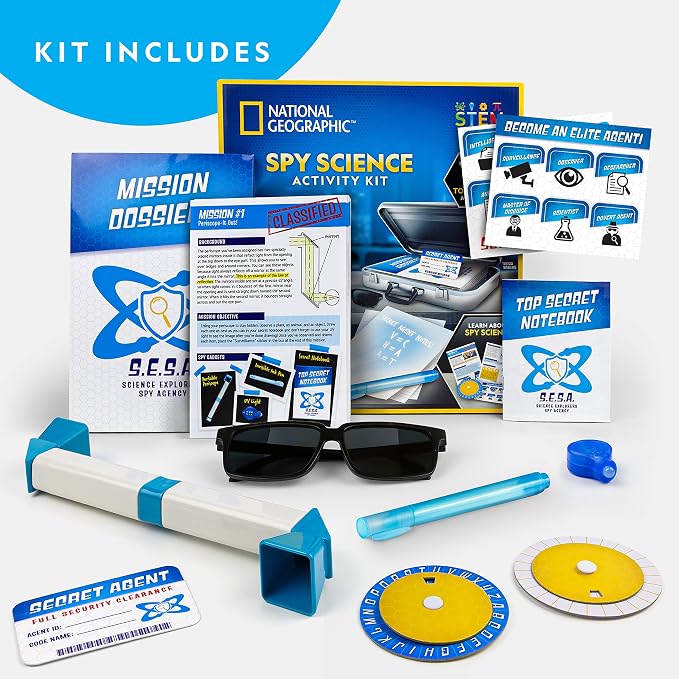 National Geographic Spy Science Kit with 10 Secret Missions for Kids | 10 Secret Missions, Spy Gadgets and Gear, Detective Activities, Pretend Play, Science Experiments, Birthday Gift