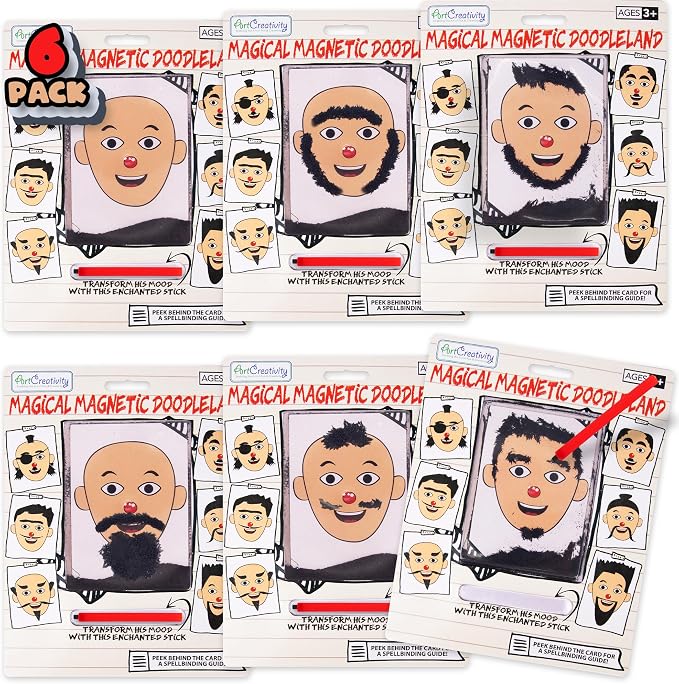 ArtCreativity Magnetic Face Doodle Board - 6 Pack - Magnetic Drawing Board for Kids - Create Different Hair and Beard Styles - Magnetic Travel Games - Retro Toys from The 90s - Easter Basket Stuffers