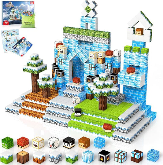 150PCS Magnetic Blocks for Kids Age 3+, Snow World | Magnetic Building Cube, Construction Toys for Boys & Girls Age 3-4 5 6 7 8-12, Sensory Tiles Building Gift for Birthday