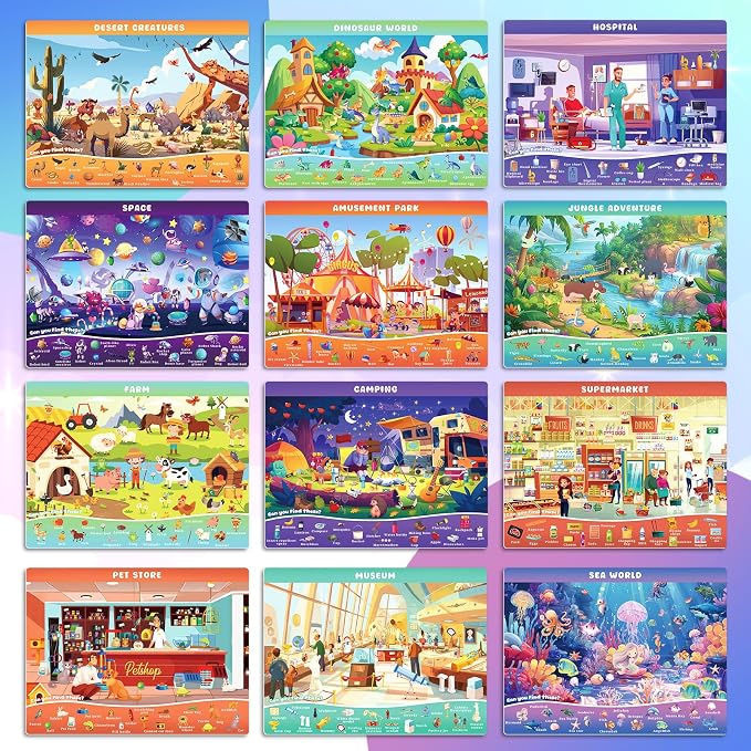 Search and Find Books for Kids Ages 3-5; Road Trip Activities for Ages 4-8, 24 Themes Activity Book with 2 Dry Erase Markers