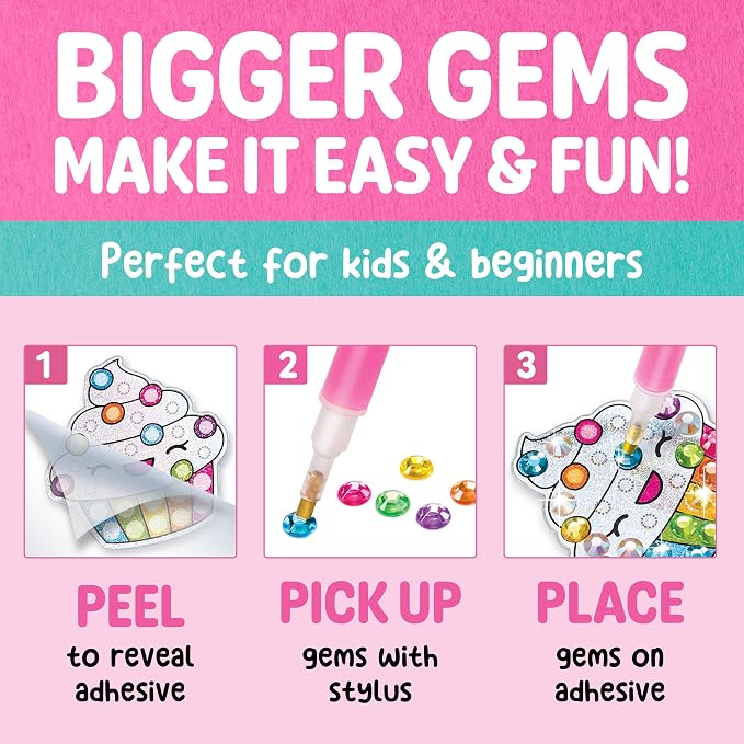 Creativity for Kids Big Gem Diamond Painting Stickers Mini Craft Kit: Create 8 Gem Art Stickers - DIY Kids Diamond Painting Kit, Unicorn Crafts for Girls, Screen Free Summer Activities (Ages 6+)