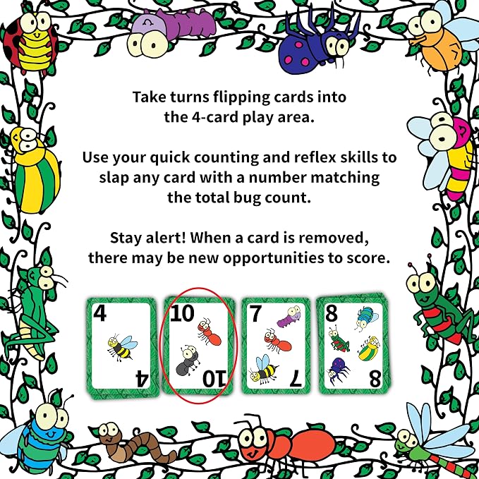 Award-Winning Kids Card Game Ages 7-12 | Fast-Paced Card-Slapping Game | Bug Bash Quick-Counting, Bug-Slapping Card Game Fast, Fun, and Frenetic | Kids Brain Game 2-4 Players | Bug Gifts