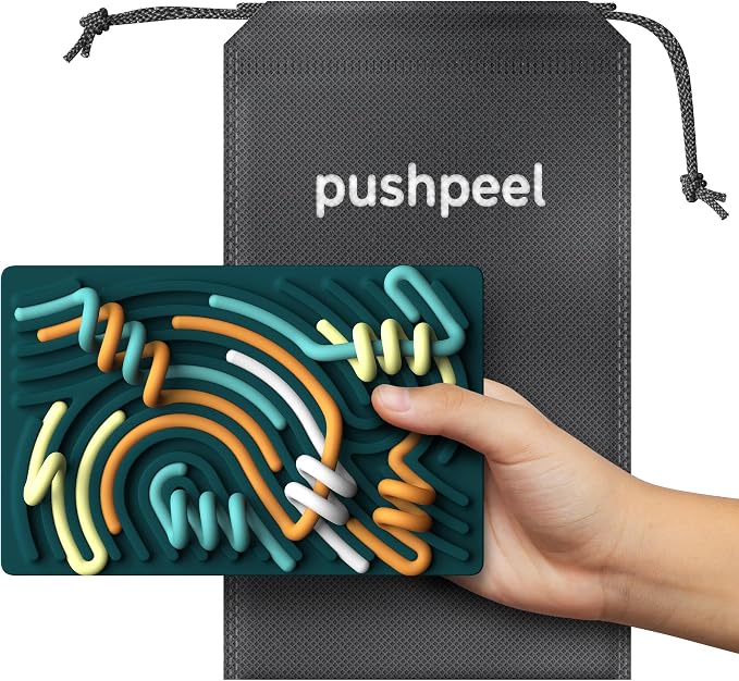 Pushpeel Sensory Activity Board: Silicone Fidget Toy for Calming, Stress, Anxiety, ADHD & Autism | Silent, No Mess | Kids 3+ & Adults | Includes Portable Travel Bag & 11 Strings
