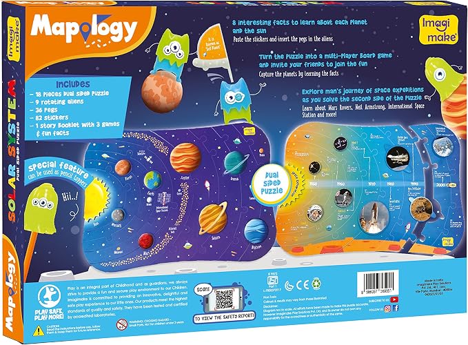 Imagimake Mapology - Solar System Jigsaw Puzzle for Kids Ages 4+ | Educational STEM Toy, 72 Space Facts, Learn About Space & Planets, Back to School Gift for Boys Ages 4,5,6,7,8 Years Old