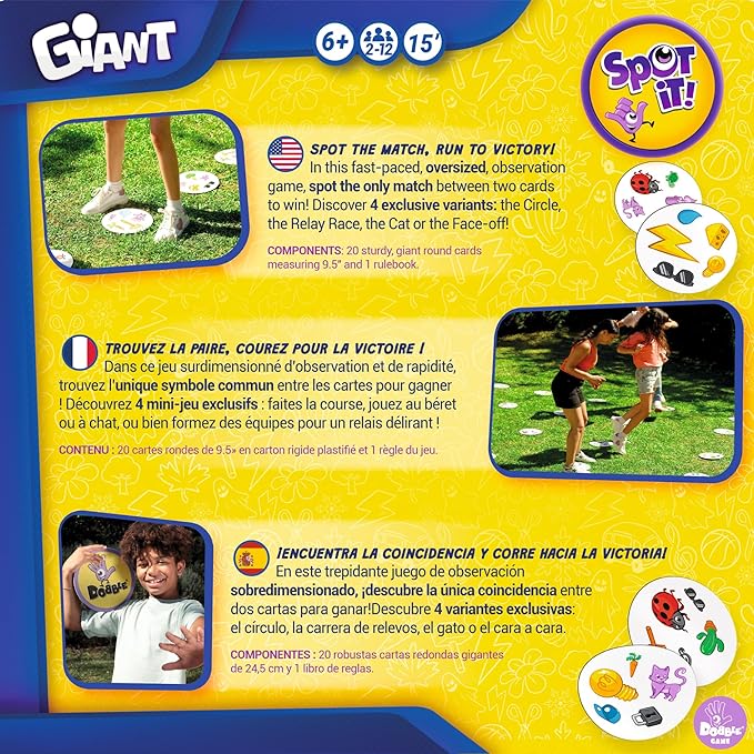 Asmodee Spot It! Giant Card Game | Oversized Matching with 4 Exclusive Mini-Games, Fast-Paced Family Game for Kids & Adults, Ages 6+, 2-12 Players, 15 Mins