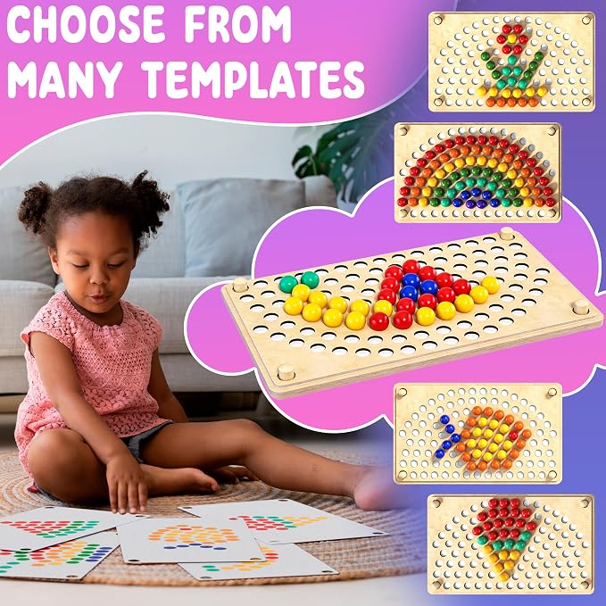 Toddler Wooden Learning Montessori Toys for 3 4 5 Years Old | Preschool Educational Board Bead Game, Baby Rainbow Stacking, Matching Counting Color Sorting, Fine Motor Math Skills