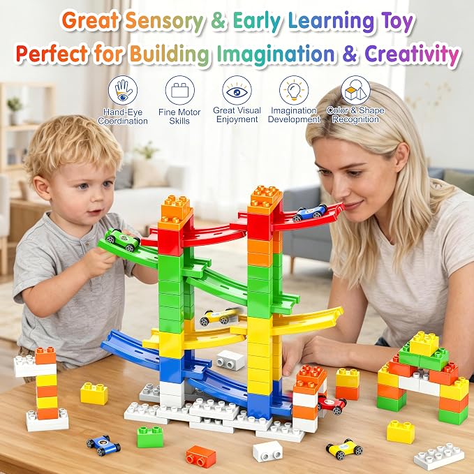 DIY Building Blocks Car Ramp Race Track Toy for Boys Ages 3+, STEM Gift | Build, Rebuild & Race! Creative Blocks with Multiple Models Inspire Open-Ended Play, Imagination and Hands-On STEM Learning