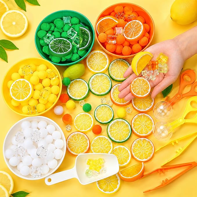 187PCS Lemon Sorting and Counting Materials Set, Summer Activity Set, Fine Motor Manipulatives for Classroom, Home & Travel Use （lemon）