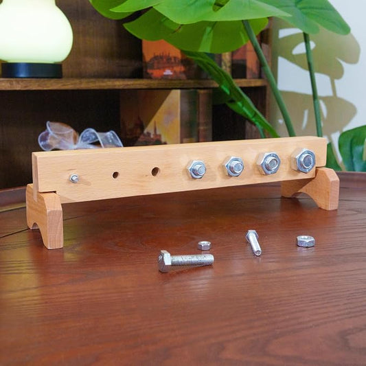 Premium Montessori Nuts and Bolts Set 12in– Beechwood, Practical Life Activity for Fine Motor Skills & Hand Strength, Toddler Screw Toy for Hand-Eye Coordination, Homeschool Classroom Kids Ages 3-6