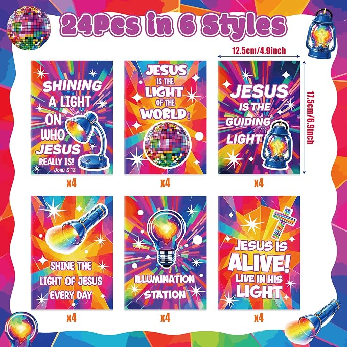 Dvbonike 24Pcs VBS Religious Coloring Books Illumination Station DIY Pages | Jesus is The Light of The World, Christian Party Favor, Color-in Booklet Bulk, Sunday School Supplies, Classroom Reward, Gift