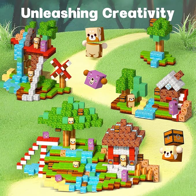 150 PCS Magnetic Building Blocks Toys-Magnet Cubes Green Forest Set Creative Stacking Titles for Kids STEM Montessori Learning Birthday Gifts for Toddler Age 3+ Years Old Boys and Girls
