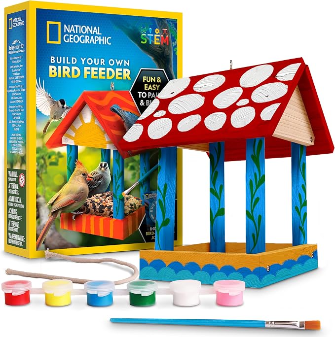 National Geographic Build Your Own Bird Feeder Craft Kit for Kids | DIY Wooden Bird Feeder, Paints and Brush, Bird-Watching Journal, Educational Poster, Outdoor Nature Craft, Birthday Gift