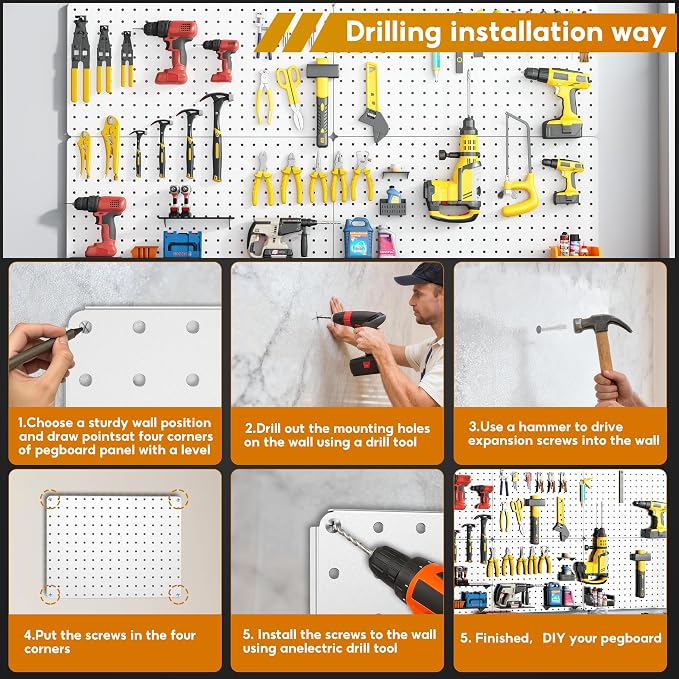Peg Board, 84pcs Metal Pegboard Kit, Includes 4 Pack 24''X12'' Large White Peg Board with Accessories and Hook Locks, Heavy Duty Peg Boards for Walls Home, Garage Tool Storage, Workbench