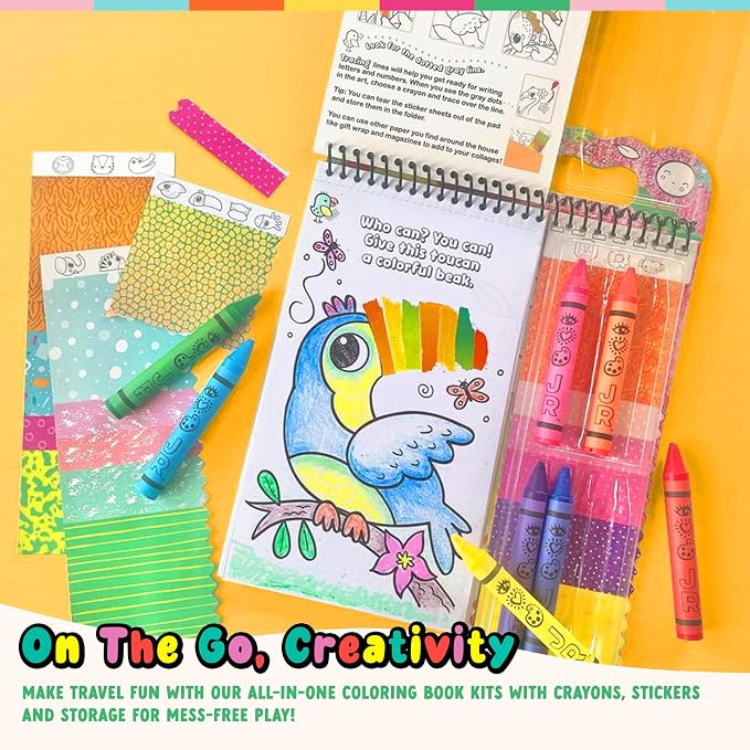 Bright Stripes Art on the Go Collage Fun Jungle Theme Travel Kit, Ages 3+ | Mess-free tear-and-paste play with crayons, stickers, picture book, portable design fits toddlers and preschool age well