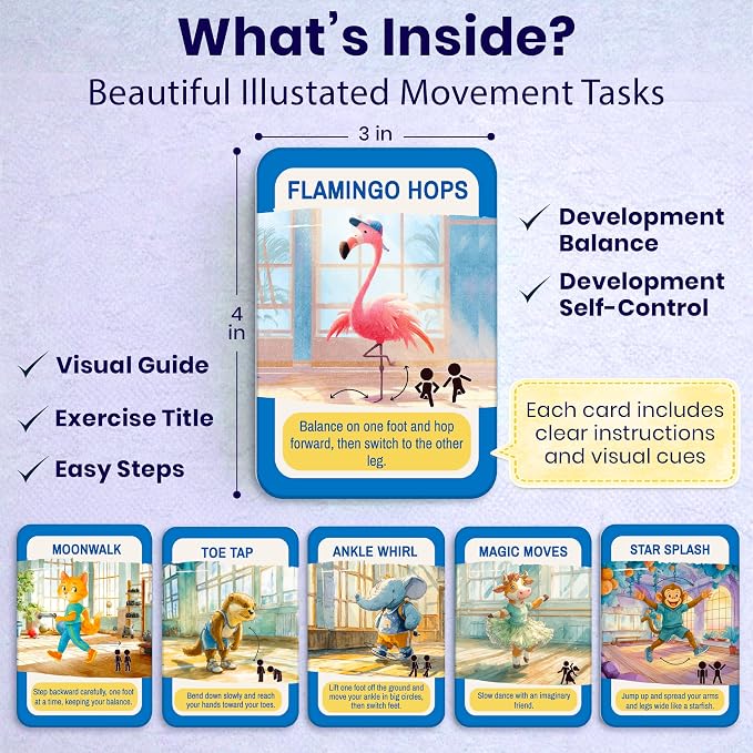 Active Movement Game for Kids Ages 6–8 - Educational Card Game | Animal-Themed Card Set with 50 Movement Tasks for Indoor and Outdoor Brain Breaks, Home and Classroom Activities