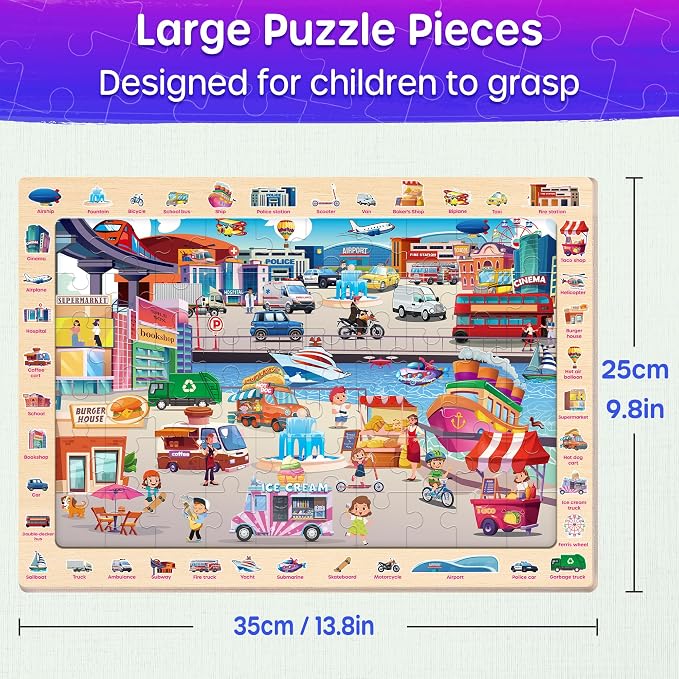 SYNARRY Wooden Puzzles for Kids Ages 4-6, 4 x 60 Piece Match & Find Puzzles for Kids Ages 3-5 Boy Girl, Educational Easter Gifts for 4-8 Year Olds, Learning Jungle Savannah Polar Animals & City Life