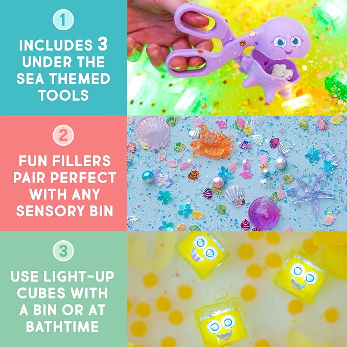 Glo Pals Under The Sea Bundle Sensory Bundle, Light-Up Sensory Play Cubes | Contains 1 Pack Fun Fillers, 3 Pack Pick-Up Pals Tools, and 4 Pack Alex Yellow Water-Activated Light-Up Cubes