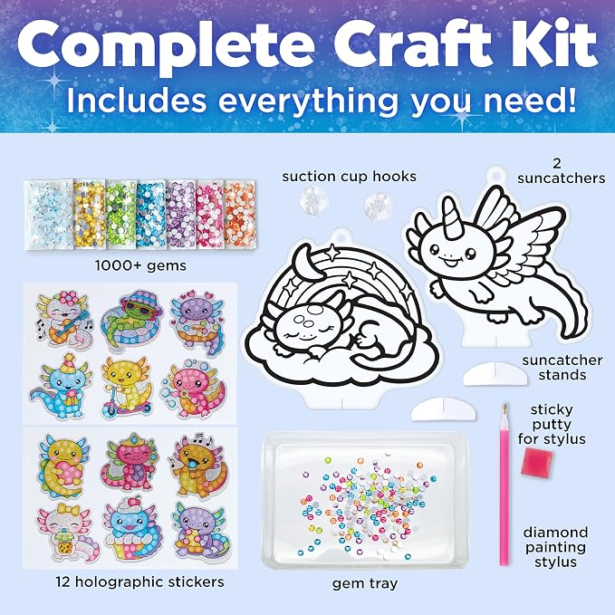 Creativity for Kids Big Gem Diamond Painting Axolotl| Mindful Summer Fun | Great Back to School Activities | Girl Toys and Crafts for Ages 6-8+