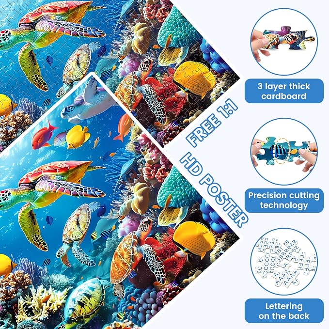 500 Piece Puzzle for Adults, Turtle Sea Animals Jigsaw Puzzles 500 Pieces | Birthday and Various Holiday Party for Family Adult, Funny Puzzle for Adults, 20.5x15 in