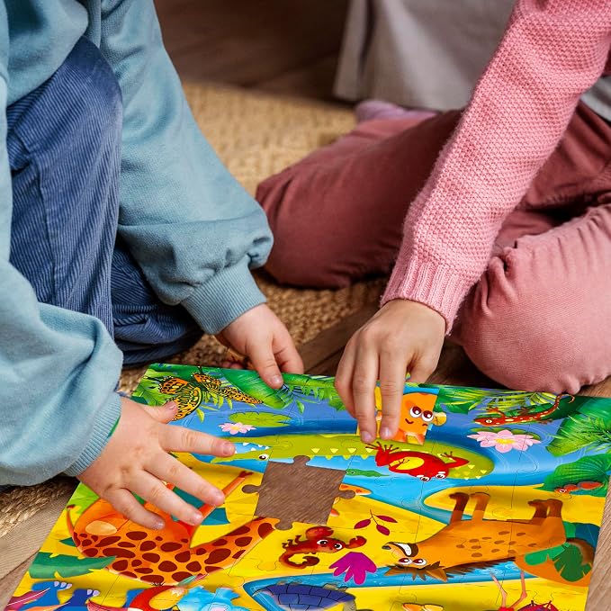 48 Piece Puzzles for Kids Ages 4-6 - 4 Jigsaw Kids Puzzles Ages 3-5 | Learning Insects, African, Amazon, Ocean Animals Puzzle - Jigsaw Game 4-8 Year Old - Educational Toys for Toddlers
