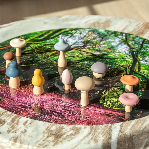 tickit SiliSoft Woodland Mushroom Set | 12 Soft Silicone & Wooden Mushrooms for Sensory Play, Motor Skills & Imaginative Small-World Adventures