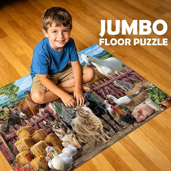 VGY Jumbo Floor Puzzle for Kids Ages 3-5,48 Piece Farm Animals Jigsaw Large Puzzles,Big Barn Puzzle for Toddler Ages 3-5,Children Learning Preschool Educational Toys for 4-8 Years Old Boy and Girl