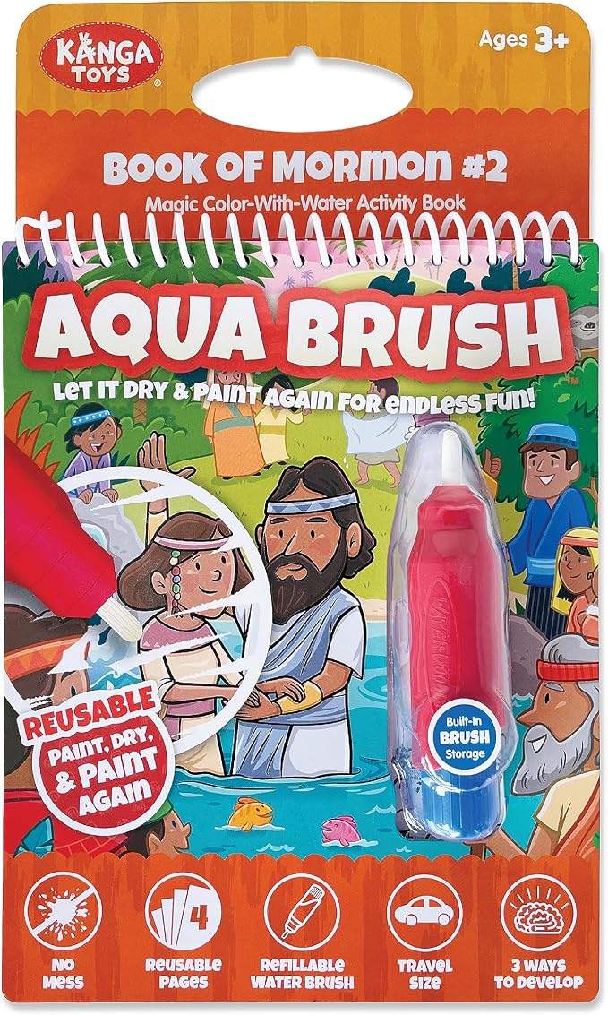 Book of Mormon #2 Aqua Brush Color with Water Activity Book, Bible School, Preschool, Elementary, Primary, Christian, Religion, for Kids Ages 3+ Reusable Travel Activity