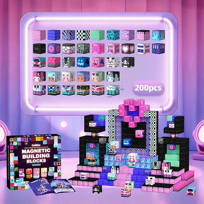 GobiDex 200PCS Magnetic Building Blocks Band Stage with Figures for Girl 3+ | Birthday Gift, STEM Sensory, Creative Play, Compatible, 0.8-inch, Safe & Durable, With Storage Box, 200PCS, Classroom Fun