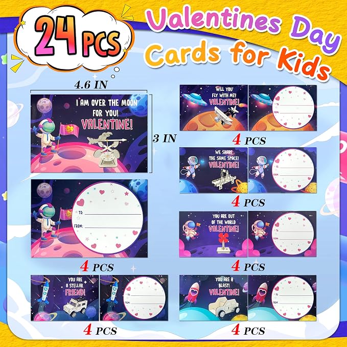 kortes Valentines Day Cards for Kids Classroom, 24 Pack Valentines Gift Cards with Stem Kits, Valentine's Party Favors Toys for Boys Girls and Valentine School Exchange Gifts Greeting Cards