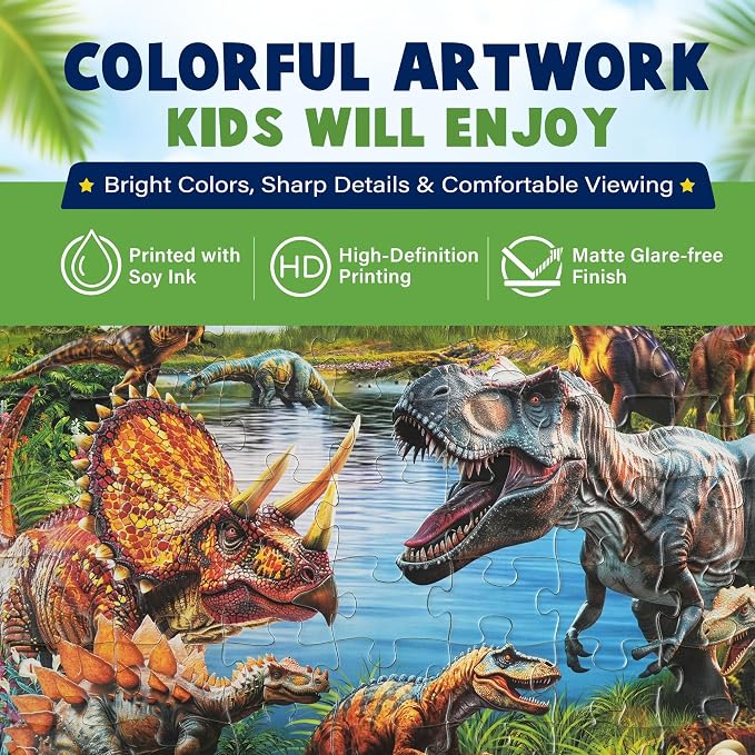 BenBen 3 Pack 100 Piece Puzzles for Kids Ages 4-6 6-8, Dinosaur Space Ocean | Large Pieces Jigsaw Puzzles for Toddlers 3-5, Screen-free Activity Learning & Educational Toys for Kids 8-10, 19.75” x 13.75”
