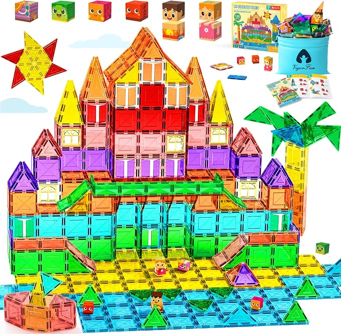 VigorFun Magnetic Tiles Building Toys Set with 8 Magnetic Blocks for Kids | STEM Construction Kit, Educational Sensory Magnetic Toys Gifts for Ages 3-5 4-8 Toddler Boys Girls Learning Classroom