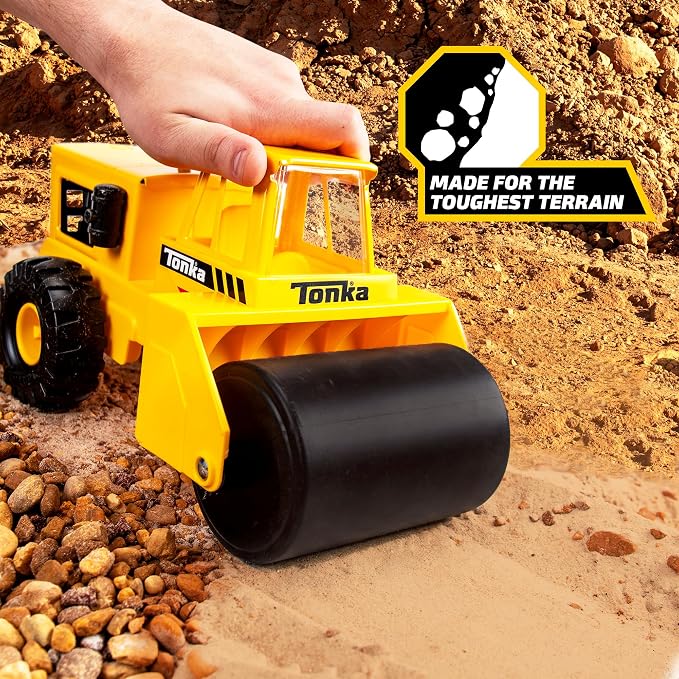 Tonka Steel Classics - Steam Roller - Made with Steel, Yellow Toy Truck, Boys and Girls, Toddlers Ages 3+, Big Construction Truck, Birthday Gift, Holiday, Ages 4+