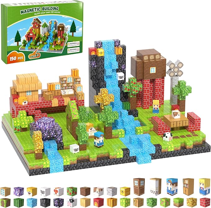 150PCS Magnetic Blocks, Magnetic Building Blocks, 0.78in Magnetic Building | STEM Game Stacking Toys for Kids, Birthday Gifts for Boys and Girls Age 3+ Years Old