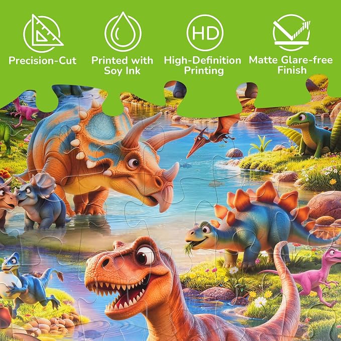 BenBen Floor Puzzles for Kids Ages 4–6, 2 x 3 Feet Jumbo Dinosaur Puzzle | 48 Pieces Extra Thick Large Piece Jigsaw Puzzle for Toddlers, Preschool Educational Toy with Storage Box for Girls Boys