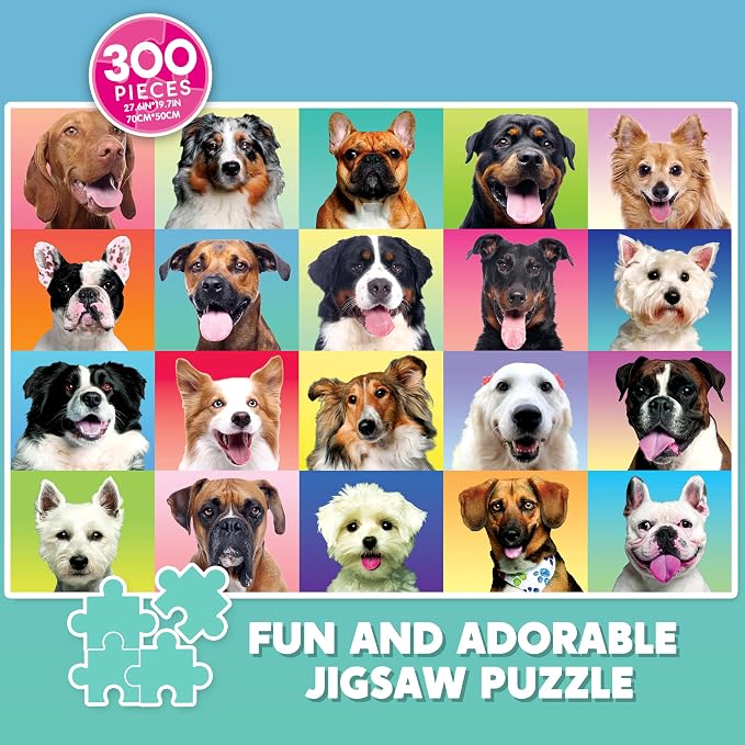 JOYIN 300 pcs Multicolor Dog Puzzles, Jigsaw Puzzle for Kids and Adults(27.6" x 19.7"), Puppy Theme Puzzles for Kids, Collection Gift Home Art Decor, Birthday Gift for Boys Girls 3 4 5 6 7 8