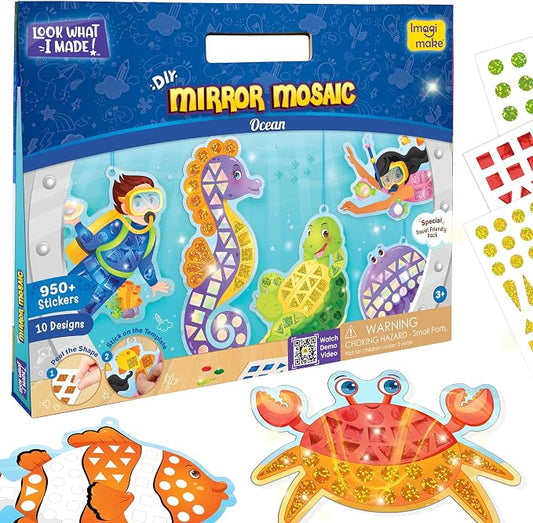 Imagimake Mirror Mosaic - Ocean, 10 Templates, 950+ Stickers | Mess-Free Craft Activity, Screen-Free Creative Art Kit for Kids, Birthday Gift for Boys & Girls Ages 3,4,5,6,7 Years Old