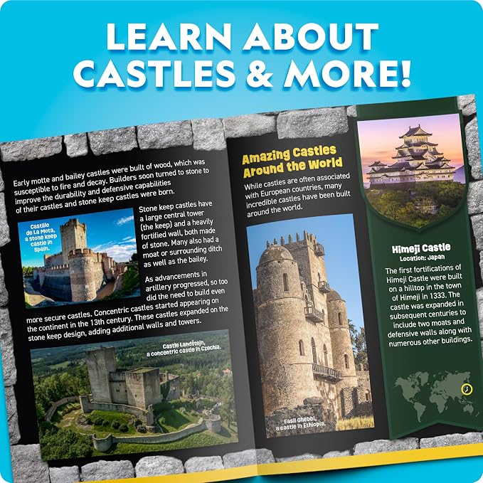 National Geographic Jumbo Cardboard Building Blocks 45-Piece Castle Set | 45 Extra-Thick Cardboard Bricks, Build a Castle Playhouse, Large Building Blocks, Indoor Construction Play, STEM Learning
