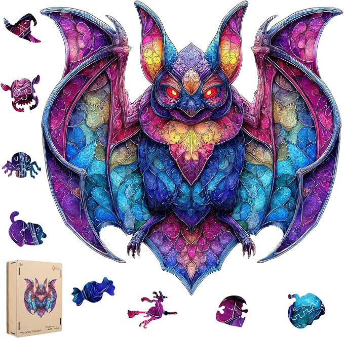 MEATRN Wooden Puzzles for Kids, Stained Glass Bat Wood Puzzles Adult, 503 Pcs
