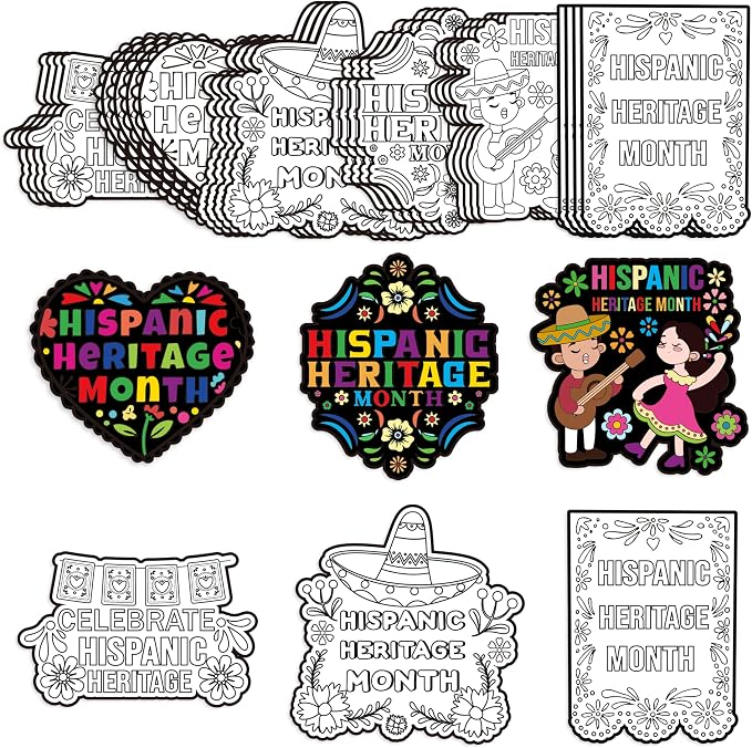 Dvbonike 24Pcs Hispanic Heritage Month Crafts for Kids - Color Your Own Spanish Craft Kit Latino American National Decor Coloring Card DIY Drawing Party Gifts Home Classroom Art Activity Supplies