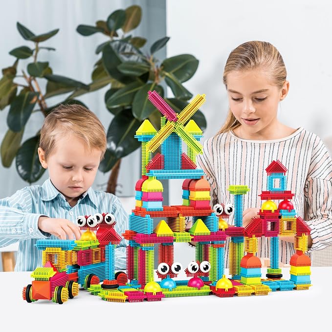 PicassoTiles 240 Piece Hedgehog Bristle Blocks 3D STEM Building Toy Ages 3+ | Easy angle-to-angle connections, vivid colors, creative exploration, spatial reasoning, fine motor skills, solo or group play